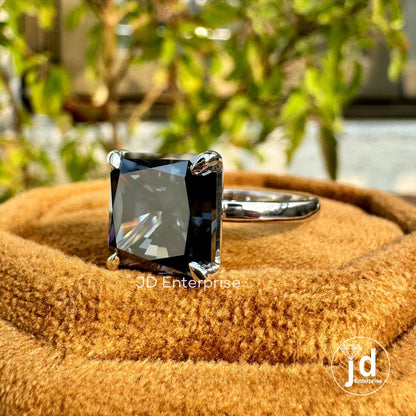 5.50 CT Dark Gray Square Radiant Cut Moissanite Engagement Ring, Solitaire Setting Moissanite Wedding Ring, Anniversary Gift, Bridal Ring
