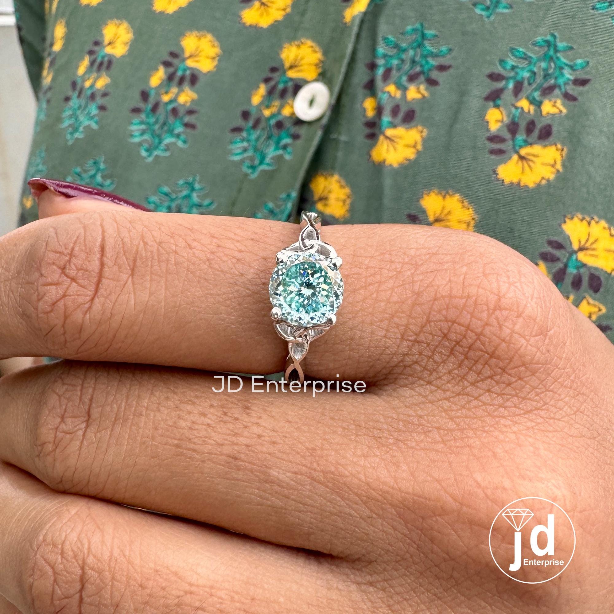 1.50 CT Portuguese Cut Cyan Blue Moissanite Ring Unique Engagement Ring, Solitaire Wedding Ring, 14K Solid Gold Anniversary Gift for Her