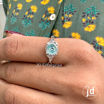 1.50 CT Portuguese Cut Cyan Blue Moissanite Ring Unique Engagement Ring, Solitaire Wedding Ring, 14K Solid Gold Anniversary Gift for Her