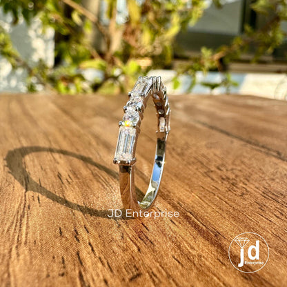 0.72 TCW Baguette and Round Colorless Moissanite Wedding Band, Half Eternity Band, White Gold Band, Stackable Band, Anniversary Gifts