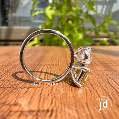 Pear and Emerald Cut Moissanite Engagement Ring, White/Yellow/Rose Gold Wedding Ring, Canary Yellow & Colorless Toi Et Moi Anniversary Ring