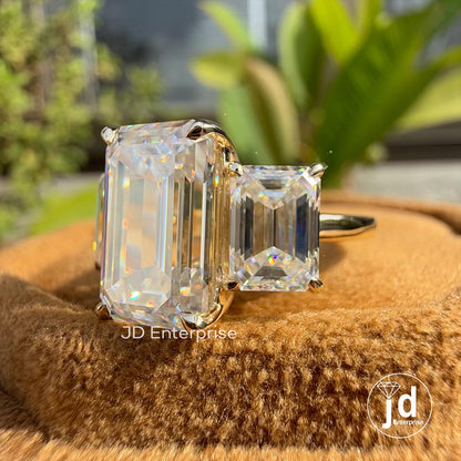 Three Stone Emerald Cut Moissanite Engagement Ring, 6.50 TCW Colorless Emerald Cut Wedding Ring, Claw Prongs, Bridal Ring, Anniversary Gifts