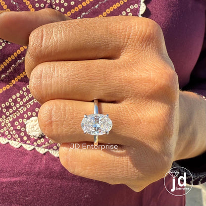3 CT Oval Cut Moissanite Ring, Oval Solitaire Engagement Ring, Oval Cut Wedding Ring, Oval Moissanite Bridesmaid Ring, Anniversary Ring