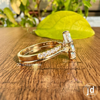 3.00 CT Dutch Marquise Moissanite Engagement Ring Set, Half Eternity Open Gap Wedding Band, Art Deco Wedding Ring Set, Bridal Ring Set
