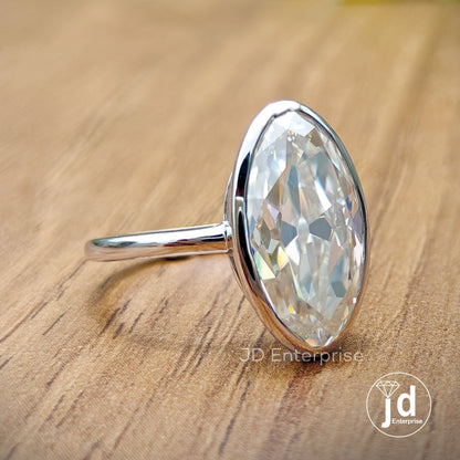 5.50 CT Colorless Old Mine Moval Cut Moissanite Engagement Ring, Bezel Set Ring, Wedding Ring, Solitaire Ring, Bridal Set, Anniversary Gift