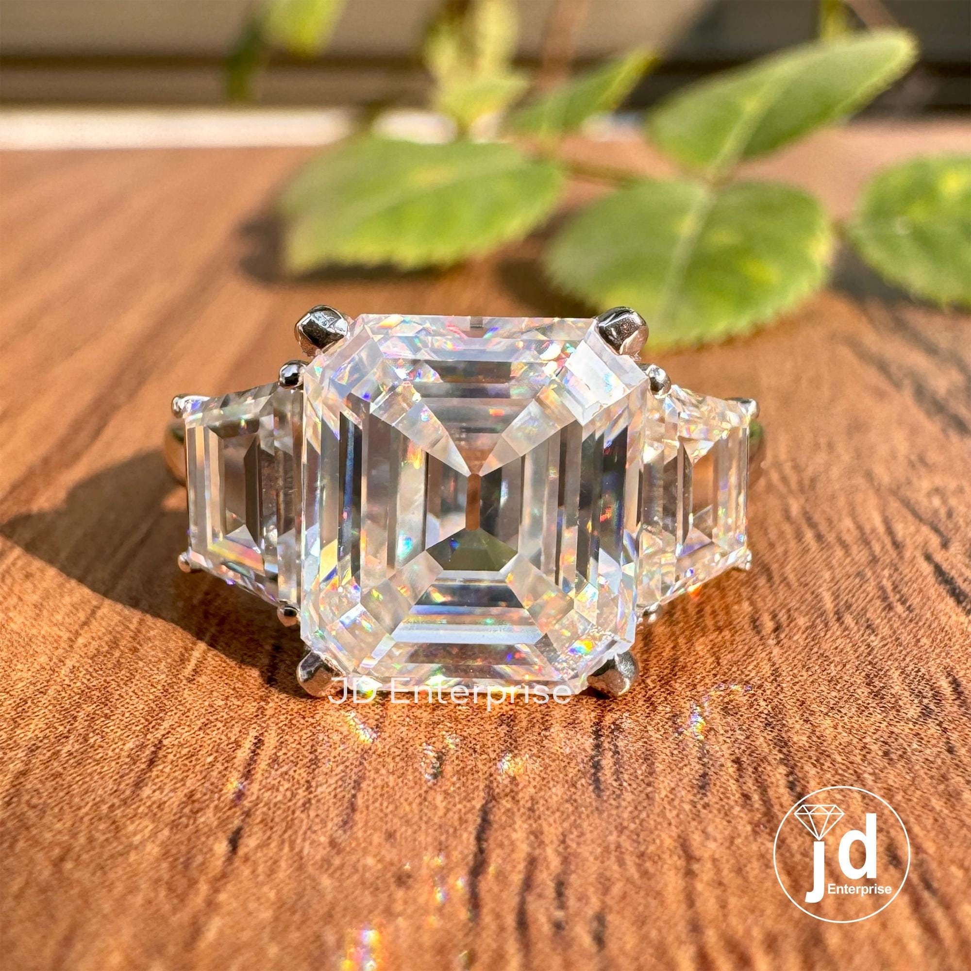 4.00CT Old Mine Emerald Cut Colorless Moissanite Engagement Ring, Three Stone Wedding Ring, Vintage Proposal Ring, Anniversary Gift Ring