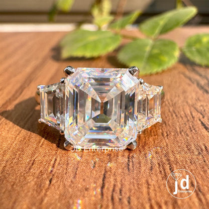 4.00CT Old Mine Emerald Cut Colorless Moissanite Engagement Ring, Three Stone Wedding Ring, Vintage Proposal Ring, Anniversary Gift Ring