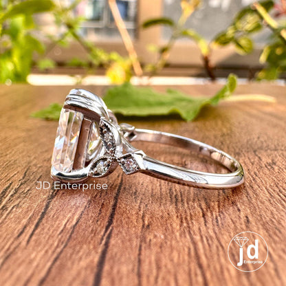 4.50CT Radiant Cut Engagement Ring, Accent Set Wedding Ring, Anniversary Gift, Art Deco Ring for Women, Double Claw Prong Bridal Ring