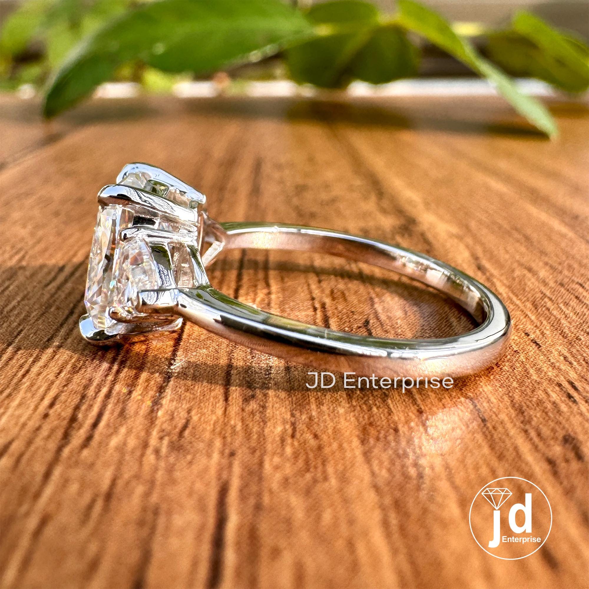 Ice Crushed Cushion Cut Moissanite Diamond Ring, 2.50 TW Three Stone Engagement Ring, Wedding Ring, Trillion Moissanite Ring, Promise Ring