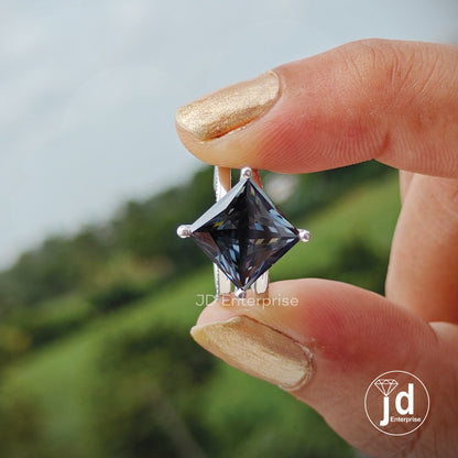 4.70 CT Princess Cut Dark Grey Moissanite Engagement Ring, Hidden Halo Wedding Ring, Compass Set, Split Pave Ring, Anniversary Gift Ring