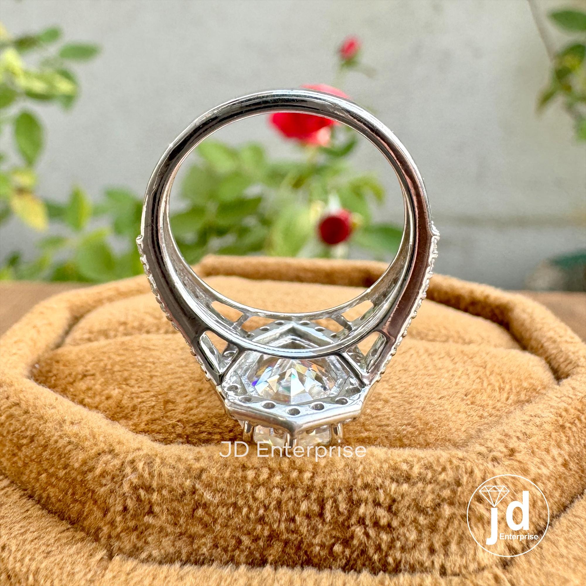3.50 TCW Colorless Step Cut Pear Moissanite Engagement Ring, Round Halo Wedding Ring, Pave Set Split Shank Anniversary Ring, Bridal Ring Set