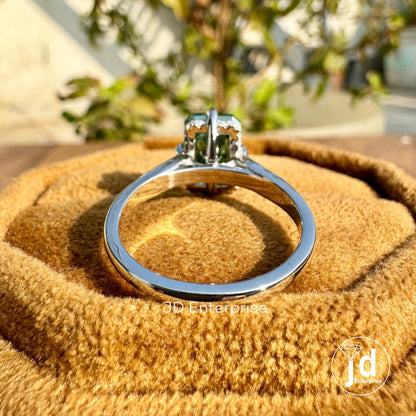 2.25 CT Green Radiant Moissanite Engagement Ring, Hidden Halo Wedding Ring, Compass Set Prongs Milgrain Ring, With Accent Stone Bridal Ring