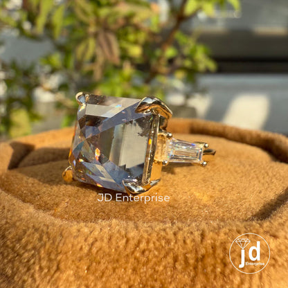 Vintage Celtic Engagement Ring, Asscher Cut Salt and Pepper Diamond Moissanite Ring, Three Stone Wedding Ring, Bridal Ring, Anniversary Gift