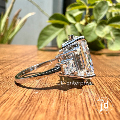 10.34 TCW Colorless Radiant Cut Moissanite Ring, Five Stone Moissanite Wedding Ring, Half Halo Ring for Women, Moissanite Engagement Ring