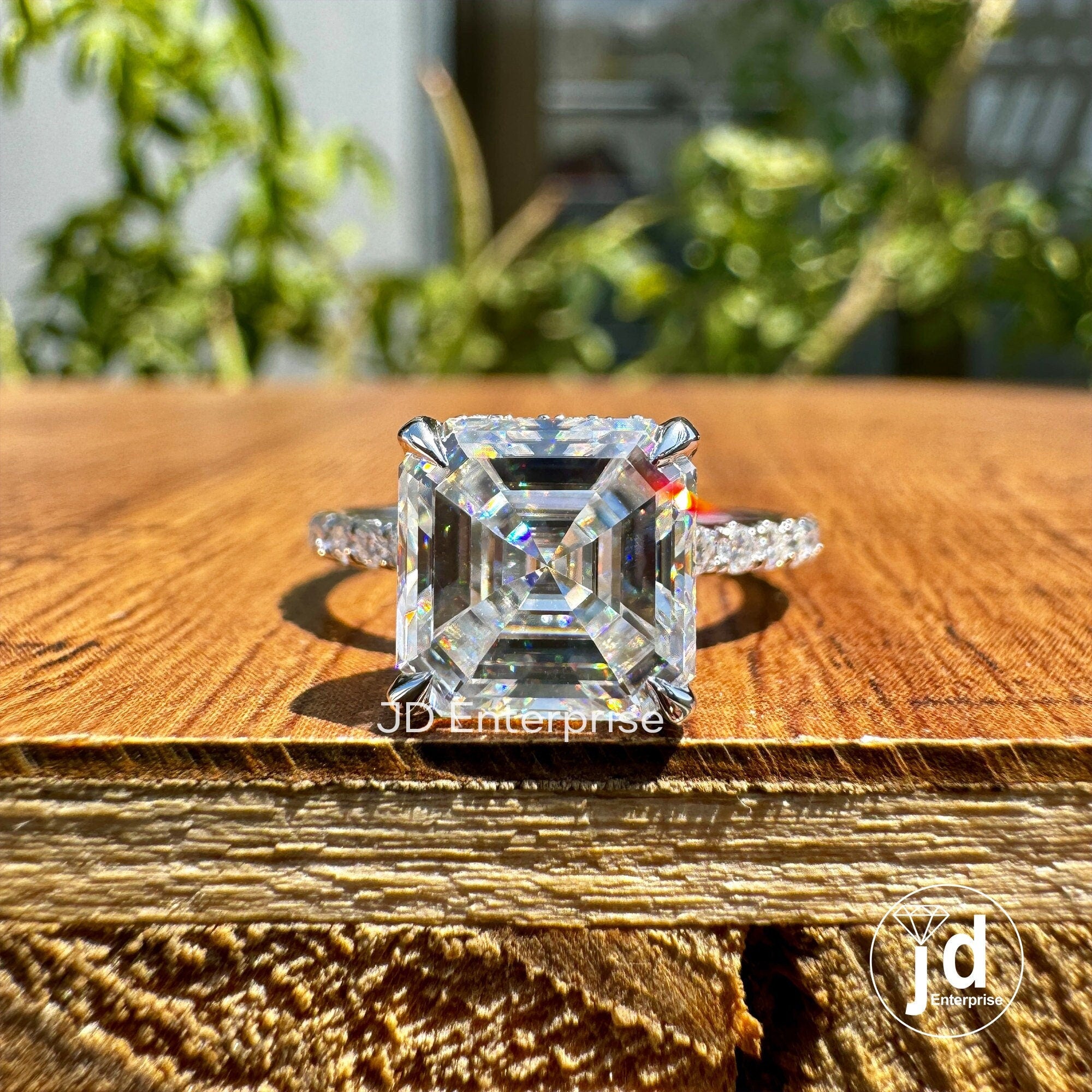 2.78 CT Asscher Cut Moissanite Engagement Ring, Hidden Halo Wedding Ring, Four Claw Prongs, Anniversary Gifts Ring, Pave Set Bridal Ring