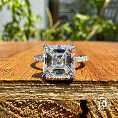 2.78 CT Asscher Cut Moissanite Engagement Ring, Hidden Halo Wedding Ring, Four Claw Prongs, Anniversary Gifts Ring, Pave Set Bridal Ring