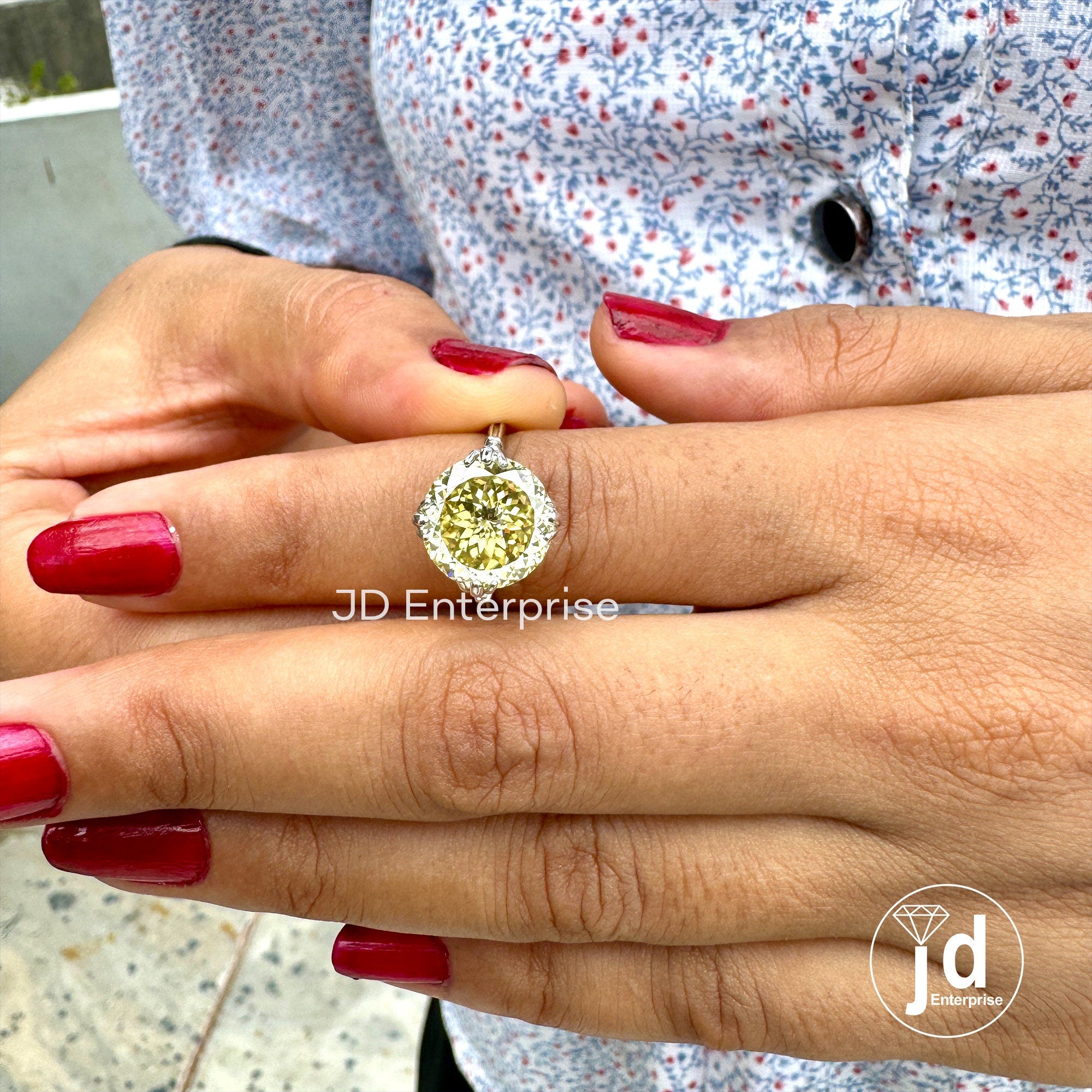 5.10 CT Antique Portuguese Cut Canary Yellow Moissanite Engagement Rin, Handmade Moissanite Wedding Gift Ring, Fish Tail Prong Promise Ring