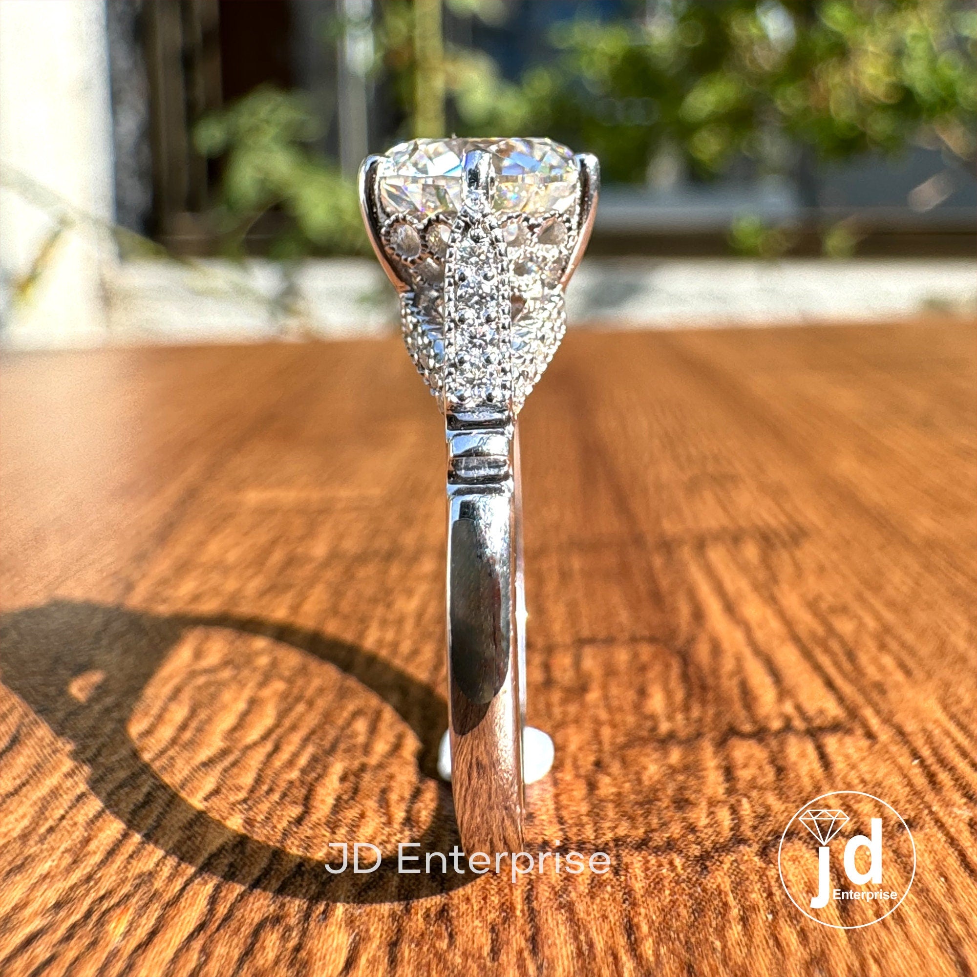2.00 CT Round Brillant Cut Colorless Moissanite Ring, Vintage Pave Bridge Art Deco Moissanite Engagement Ring, Unique Wedding Ring for Women