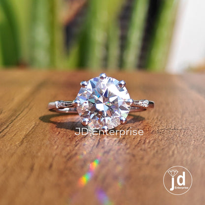 2.87 TCW Colorless Round Moissanite Engagement Ring, Art Deco Wedding Ring, Eight Prong Milgrain Bridal Ring, Daily Wear Anniversary Ring