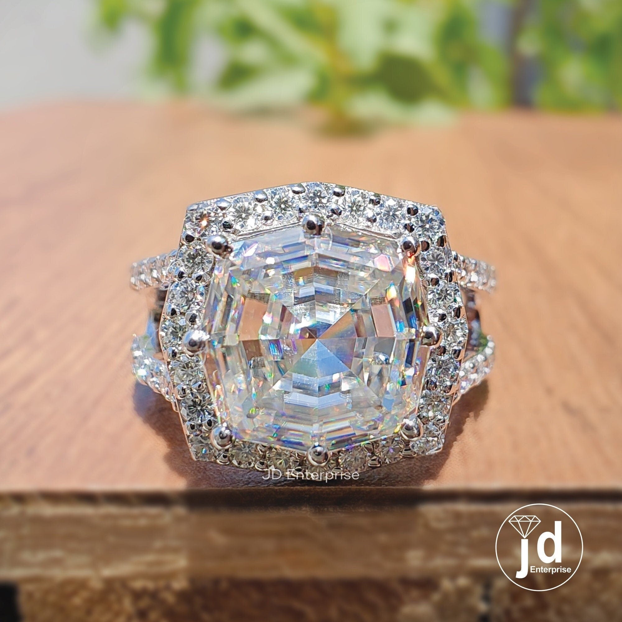 Antique 4.00 CT Colorless Cushion Step Cut Moissanite Engagement Ring, Halo Ring, Wedding Ring, Split Pave Bridal Ring, Anniversary Ring