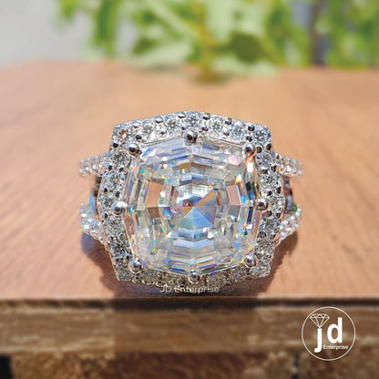 Antique 4.00 CT Colorless Cushion Step Cut Moissanite Engagement Ring, Halo Ring, Wedding Ring, Split Pave Bridal Ring, Anniversary Ring