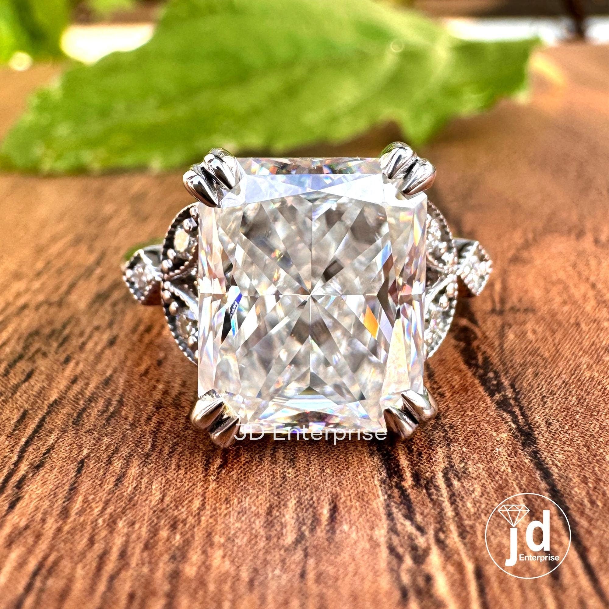 4.50CT Radiant Cut Engagement Ring, Accent Set Wedding Ring, Anniversary Gift, Art Deco Ring for Women, Double Claw Prong Bridal Ring