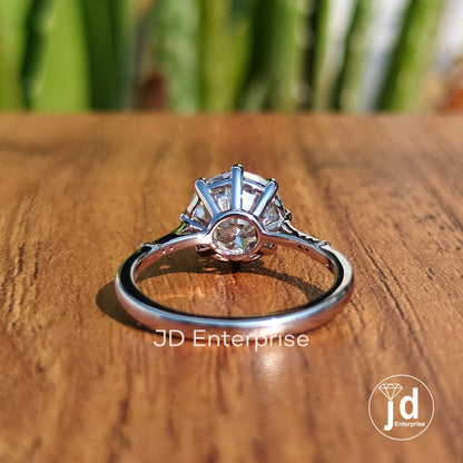 2.87 TCW Colorless Round Moissanite Engagement Ring, Art Deco Wedding Ring, Eight Prong Milgrain Bridal Ring, Daily Wear Anniversary Ring