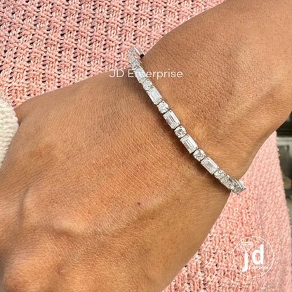 Moissanite Tennis Bracelet, East to West Set Emerald & Round Cut Wedding Bracelet, Box Lock Set, Engagement Bracelet for Women, Bridal Set