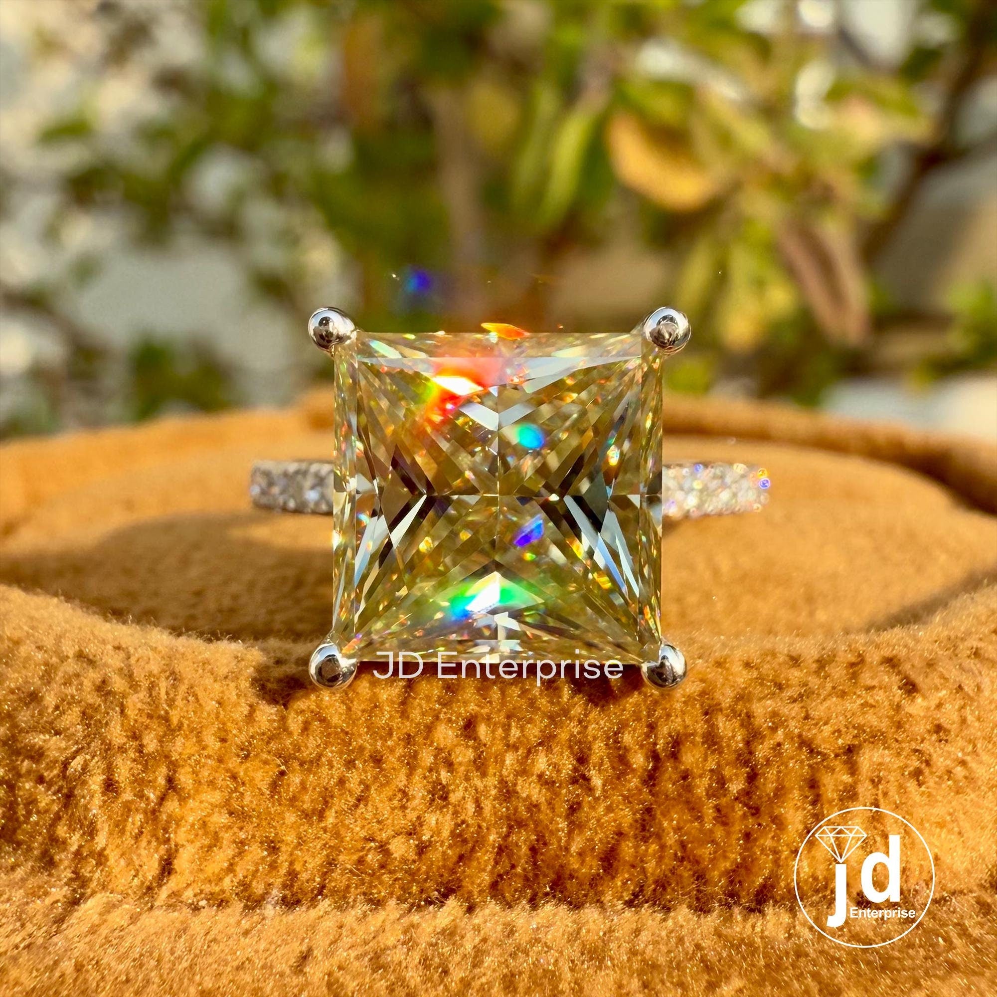 Vintage 3.00 CT Princess Cut Canary Yellow Moissanite Engagement Ring, Pave Wedding Ring, Anniversary Gift, Bridal Ring, Proposal Ring