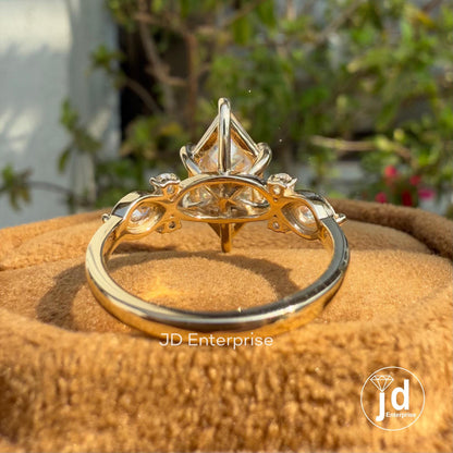 3.0 CT Dutch Marquise Cut Moissanite Engagement Ring, Antique Elongated Hexagon Cut Wedding Ring for Her, Anniversary Ring for Women