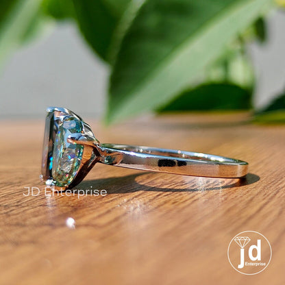 Pear & Radiant Cut Moissanite 14K White Gold Ring, Two Stone Moissanite Engagement Ring, Toi Et Moi Moissanite Ring for Anniversary Gift