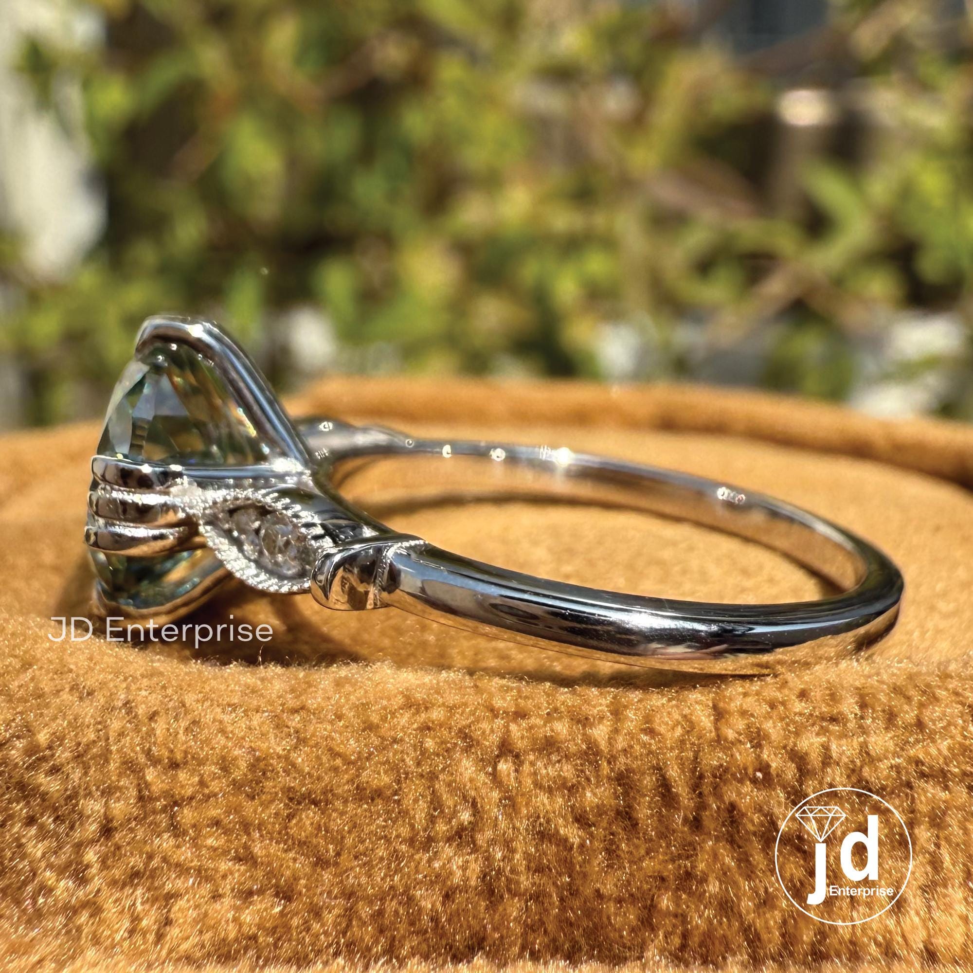 Vintage 2.00 CT Portuguese Cut Bluegreen Moissanite Engagement Ring, Fish Tail Prong Wedding Ring, Milgrain Anniversary Ring, Promise Ring