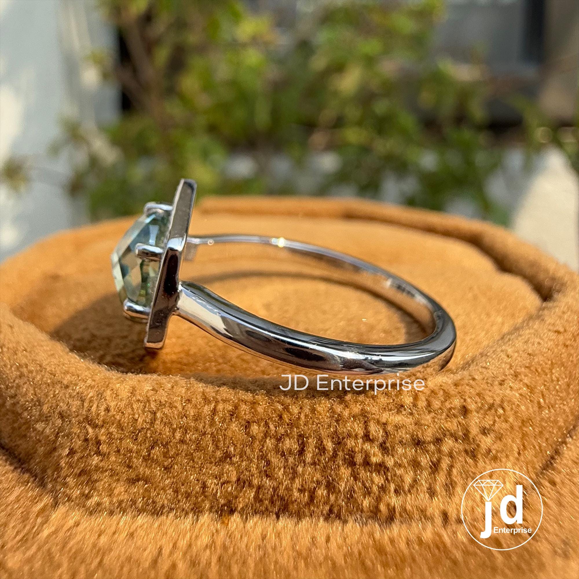 1.50 CT Flower Rose Cut Round Bluegreen Moissanite Ring, Hexagonal Shape Halo Engagement Ring, Six Prong Setting, Promise Rings for Her