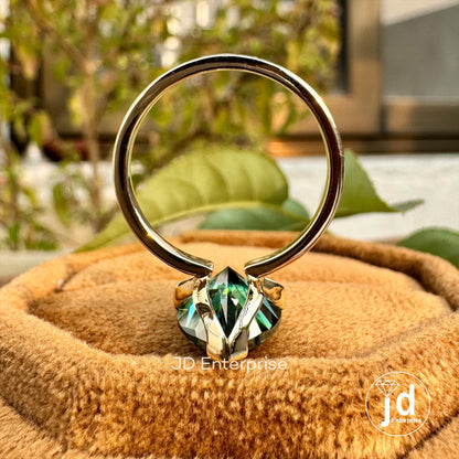 4.50CT Pear Green Moissanite Engagement Ring, Half Bezel Set Wedding Ring, Solitaire Bridal Ring, Celebrity Style Statement Anniversary Ring