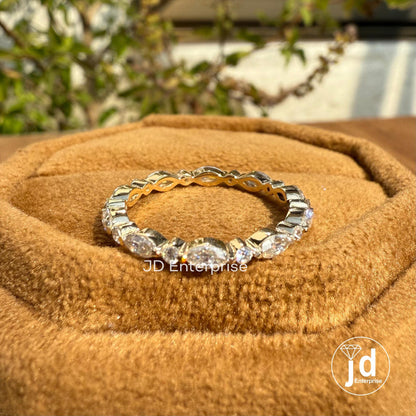 Alternating Moissanite Band, 0.77 TCW Marquise and Round Cut Colorless Moissanite Wedding Band, Full Eternity Band, Stackable Band, Bridal