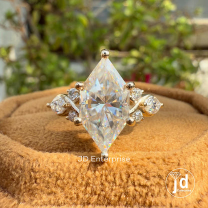 3.0 CT Dutch Marquise Cut Moissanite Engagement Ring, Antique Elongated Hexagon Cut Wedding Ring for Her, Anniversary Ring for Women