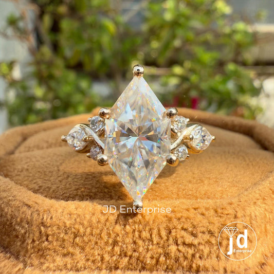 3.0 CT Dutch Marquise Cut Moissanite Engagement Ring, Antique Elongated Hexagon Cut Wedding Ring for Her, Anniversary Ring for Women