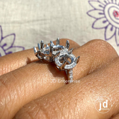 Semi Mount Ring, 0.53 TW Round Colorless Moissanite Ring, Pave Set Engagement Ring, Three Stone Wedding Ring, 10K/14K/18K Solid Gold Ring