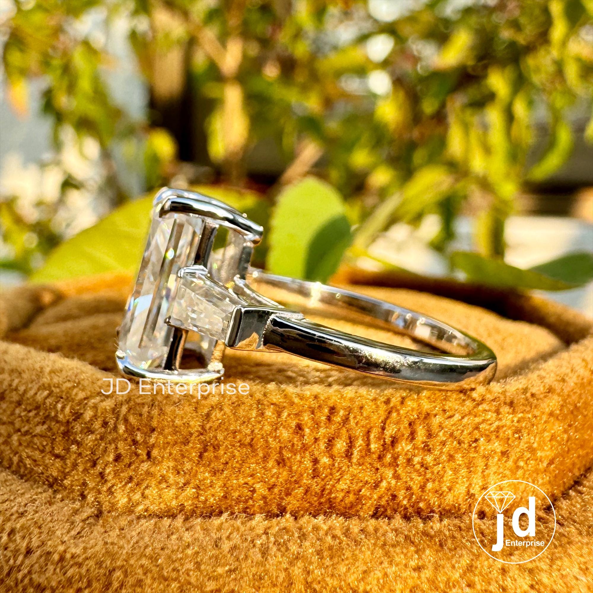 Three Stone Moissanite Wedding Ring, 4.80 TCW Radiant Cut & Tapered Baguette Moissanite Engagement Ring, Anniversary Gift, Bridal Ring