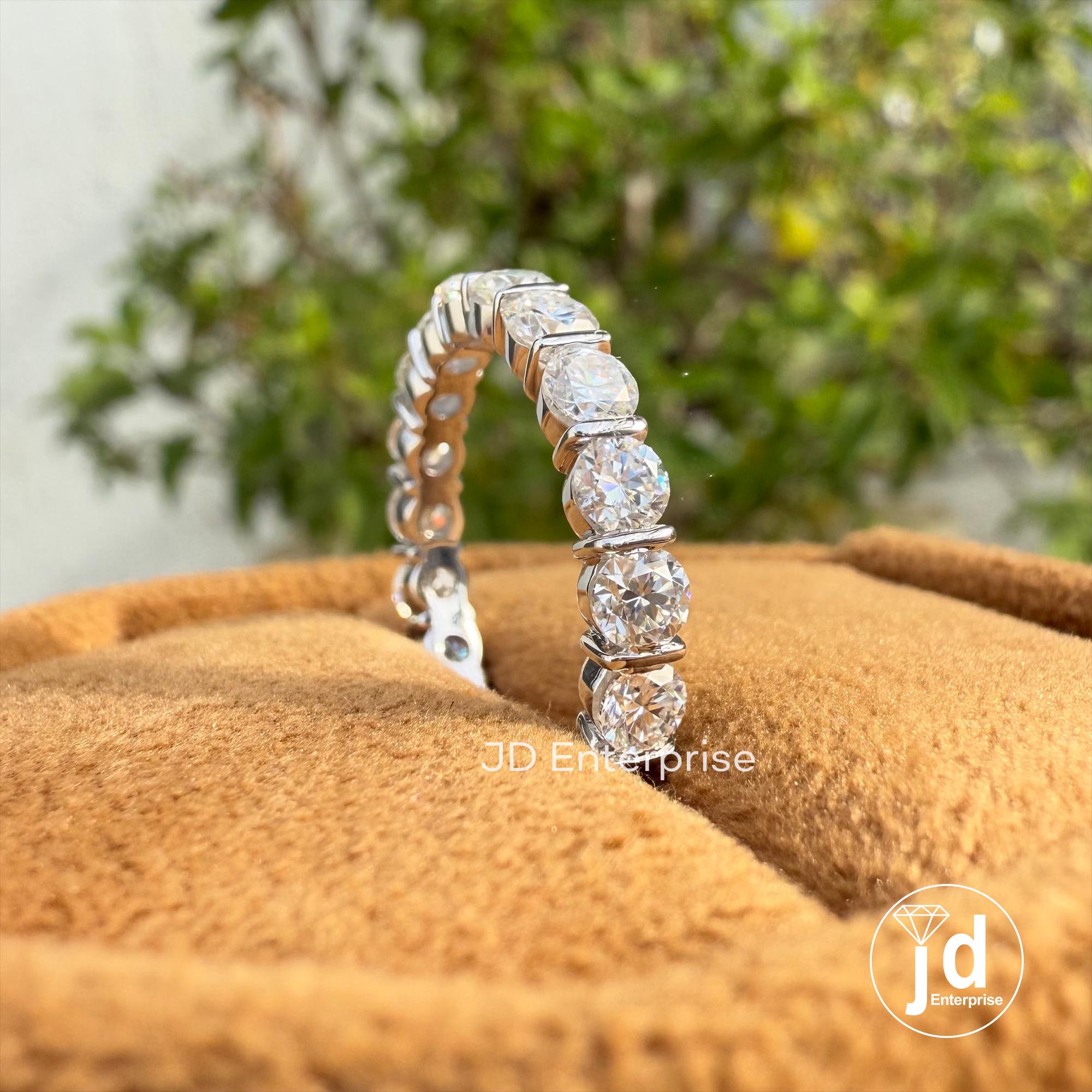Eternity Wedding Band, 3.00 MM Round Moissanite Wedding Band, Engagement Ring, Bar Setting Matching Band, Bridal Set, Stacking Band for Gift