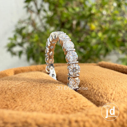 Eternity Wedding Band, 3.00 MM Round Moissanite Wedding Band, Engagement Ring, Bar Setting Matching Band, Bridal Set, Stacking Band for Gift