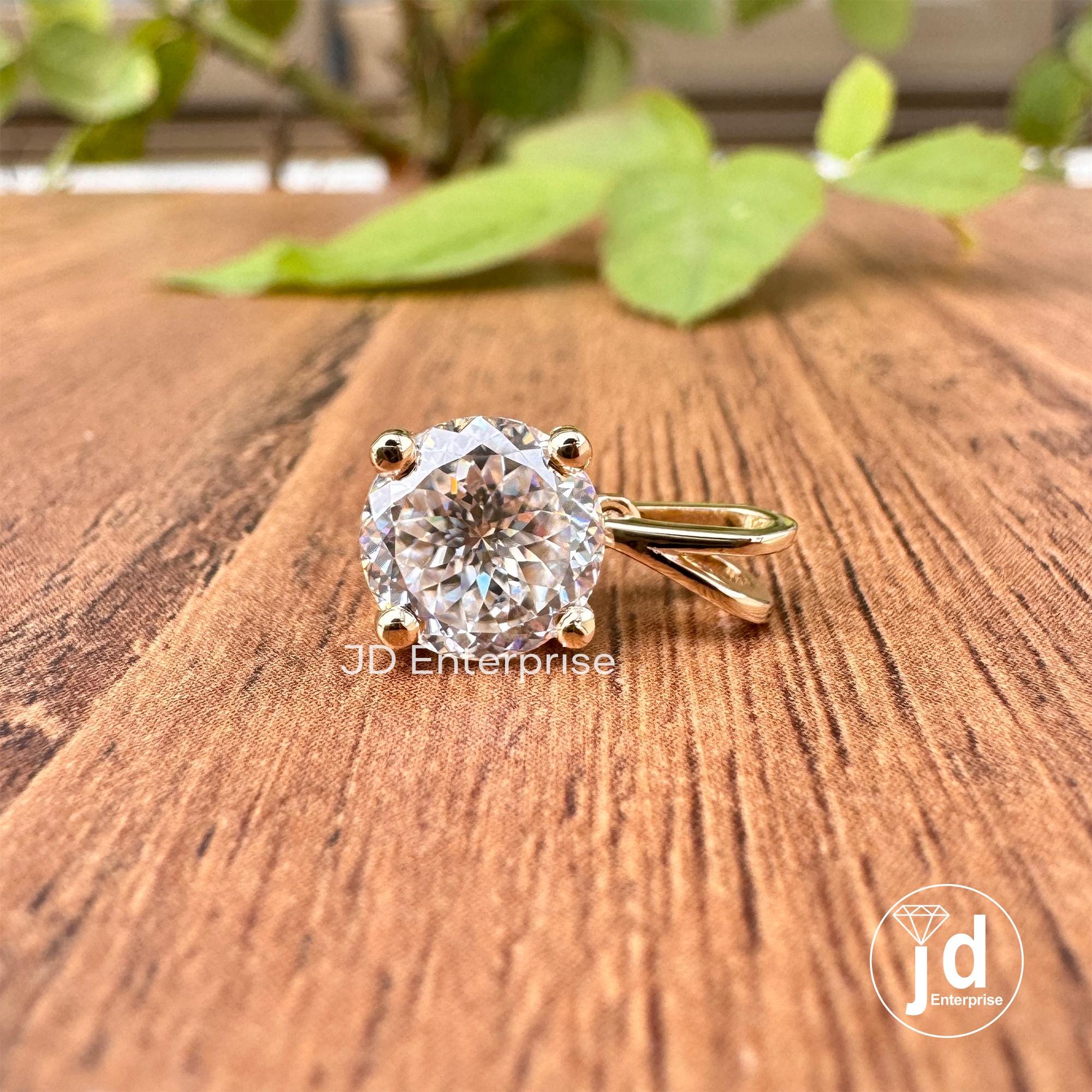 2.00 CT Solitaire Moissanite Pendant, 8.00MM Colorless Portuguese Cut Vintage Wedding Pendant, Yellow/White/Rose Gold Pendant for Necklace