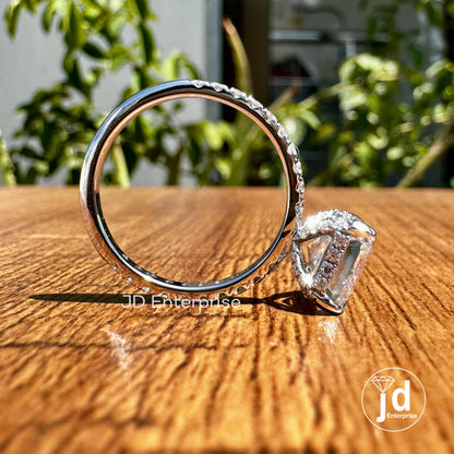 2.78 CT Asscher Cut Moissanite Engagement Ring, Hidden Halo Wedding Ring, Four Claw Prongs, Anniversary Gifts Ring, Pave Set Bridal Ring