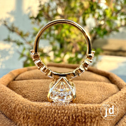 5.00 CT Oval Cut Moissanite Engagement Ring, Hidden Halo Wedding Ring, Floating Bubble Pave Set, Anniversary Gift, Claw Prong Bridal Ring