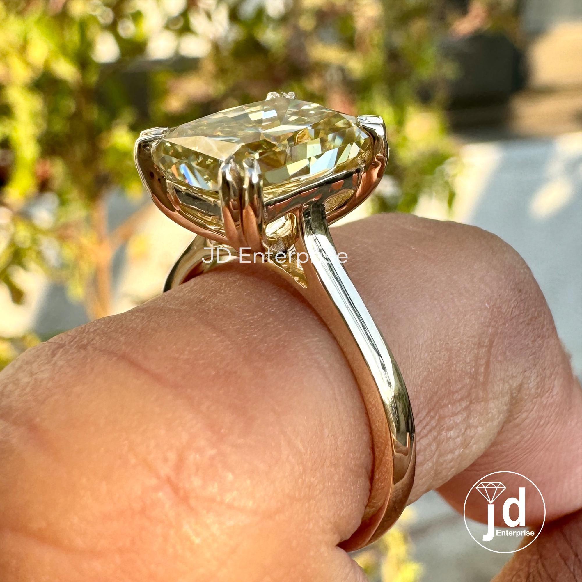 2.60 CT Radiant Crushed Ice Canary Yellow Moissanite Ring, Solitaire Engagement Ring, Yellow Gold Wedding Ring for Women, Double Claw Prongs