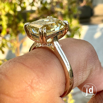 2.60 CT Radiant Crushed Ice Canary Yellow Moissanite Ring, Solitaire Engagement Ring, Yellow Gold Wedding Ring for Women, Double Claw Prongs