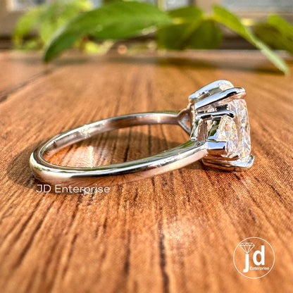 Ice Crushed Cushion Cut Moissanite Diamond Ring, 2.50 TW Three Stone Engagement Ring, Wedding Ring, Trillion Moissanite Ring, Promise Ring