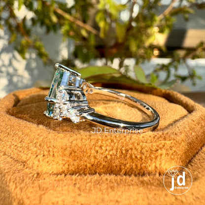 2.50 CT Princess Cut Moissanite Engagement Ring, Dainty Wedding ring, Cluster Accent Bridal Ring, Promise Ring for Women, Anniversary Ring
