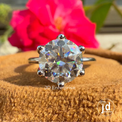 High Profile Setting, 2.50 CT Colorless Round Moissanite Engagement Ring, Solitaire Wedding Ring, Anniversary Ring for Women, 6 Claw Prongs