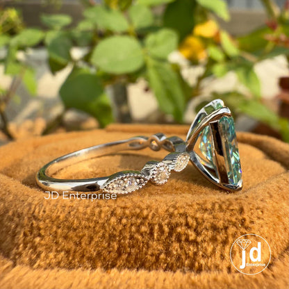 3.00 CT Cyan Blue Radiant Cut Engagement Ring, Milgrain Wedding Ring, Promise Ring, Bridal Ring, Anniversary Gift Ring, Claw Prong Setting